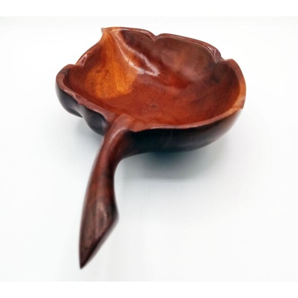 Leaf-Shaped Bowl Vintage Midcentury Modern Monkey Pod 8.5 Inch Rustic Kitchen - Picture 8 of 16